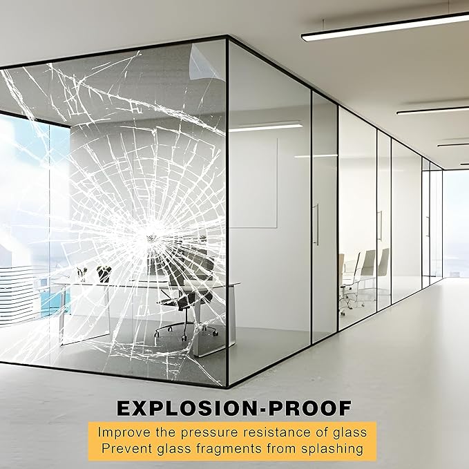 Security Window Film, Transparent Self-Adhesive Shatterproof Film, 2Mil Anti Shatter Tempered Glass Film, Glass Protective Window Film for Home/Office