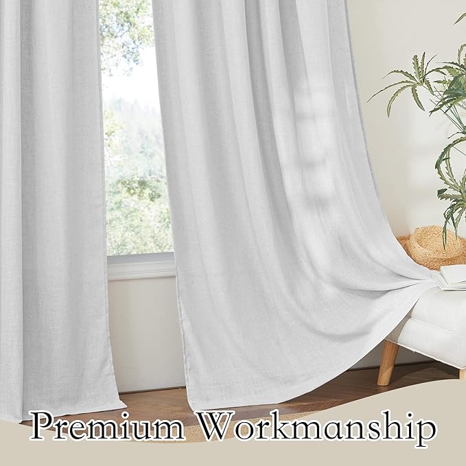 RYB HOME Linen Sheer Curtains - Farmhouse Privacy Semi Sheer Window Curtains for Living Room Bedroom Bathroom, Dove Gray, Wide 52 x Long 90, 1 Pair