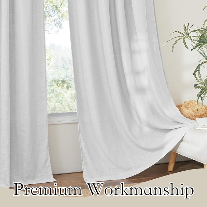 RYB HOME Semi Sheer Curtains - Linen Style Semitransparent Privacy Window Draperies Soft Airy Famhouse Curtains Sheer Light Filtering for Bedroom, Kitchen, Dining, Car, W 52" x L 36", 2 Pcs, Dove Grey