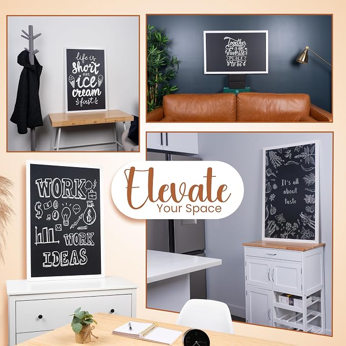 Loddie Doddie Magnetic Chalkboard - 36 x 24 in, White Wood Frame - Menu Board for Kitchen - Chalkboard Calendar for Wall Organization - Framed Magnetic Board