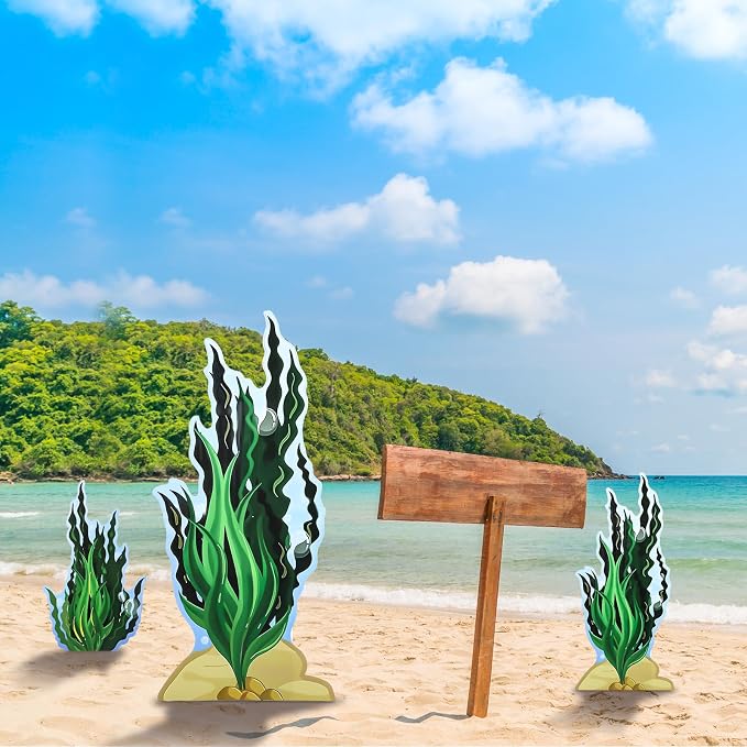 Geelin 3 Sets 47" H Seaweed Cardboard Cutout Stand up Under The Sea Party Decoration Seaweed Life Size Photo Props Ocean Plants Standee for Summer VBS Underwater Beach Halloween Party Supplies