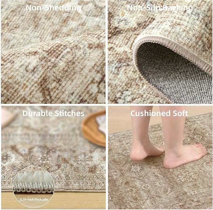 10x12 Area Rugs for Living Room: Large Washable Rug Non Slip Low Pile Soft Faux Wool Non Shedding Distressed Vintage Lightweight Boho Carpet for Bedroom Dining Room Nursery Home Office Farmhouse