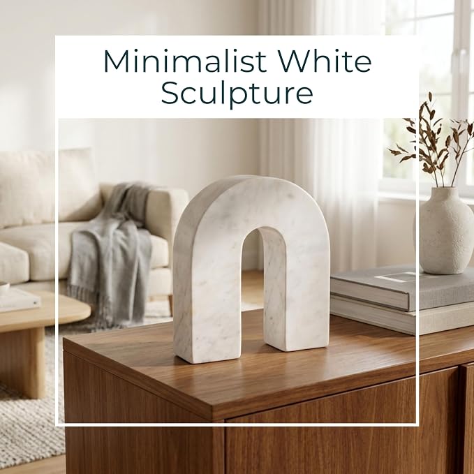 Sagebrook Home White Marble Decorative Arch Sculpture – Modern Stone Accent for Home, Office, Bedroom, Living Room – 6x2x7 Inch