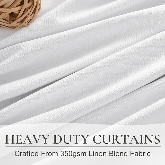 Brilliant White Linen Textured Blackout Curtains 108 Inches Long for Bedroom 2 Panels, Luxury Floor to Ceiling Pleated Drapes for Sliding Glass Doors Thermal Insulated Windows Curtains Rod Pocket