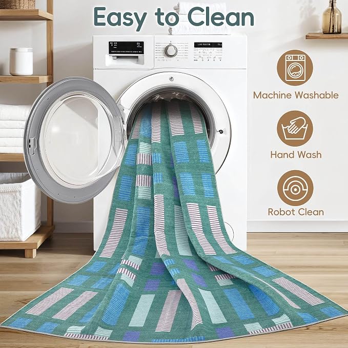 cotiled 8x10 Area Rugs Living Room Rug: Washable Boho Rugs with Non Slip Backing Large Soft Indoor Stain Resistant Carpet for Bedroom Farmhouse Dining Room Lightweight Home Decor Green