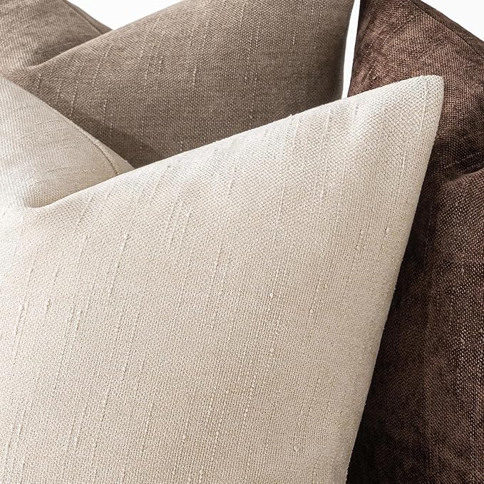MIULEE Pack of 2 Decorative Throw Pillow Covers Soft Chenille Throw Pillows Solid Textured Cushion Covers Home Decor for Couch Sofa Bedroom Living Room 18x18 Inch,Light Beige
