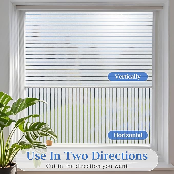 VIseeko Window Privacy Film, Blinds Style Frosted Vinyl for Glass Windows Decorative Static Cling Anti Uv Film for Home,Glass Door,Bathroom,Office