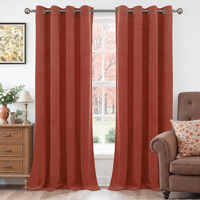 YoungsTex 80 Inch Terracotta Velvet Curtains for Living Room, Rust Blackout Drapes with Grommet Room Darkening for Bedroom Window Privacy Protection, 2 Panels, 52 X 80 Inch