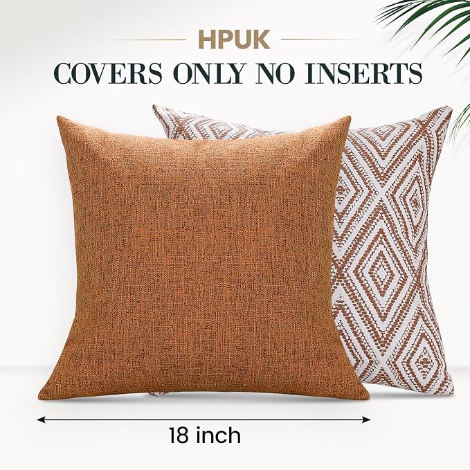 HPUK Throw Pillow Covers 18x18 Inch Set of 4, Linen Decorative Pillow Covers, Accent Cushion Covers for Couch Sofa Bed Bedroom Living Room Décor, Golden Brown