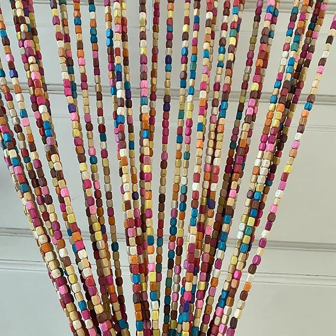 Rainbow Wooden Bead Curtain 36” x 79” – 41 Strands Colorful Boho Doorway Curtain, Bamboo Style Room Divider, Easy Install Hanging Beads for Door, Window & Home Decor(Rainbow)