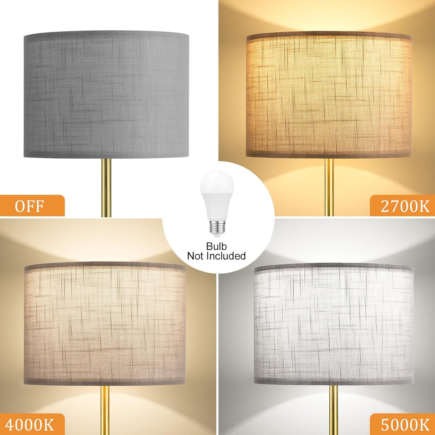 Ambimall 60'' Modern Floor Lamp with Shade, Tall Lamps for Living Room, Bedroom, Office, Dining Room, Linen Grey Shade with Brushed Gold Pole(Without Bulb)