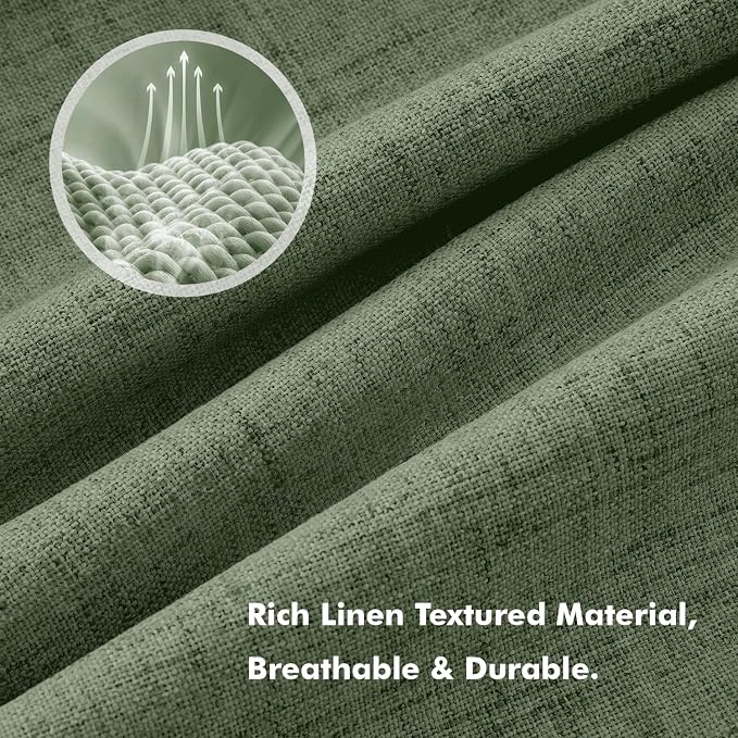 MIULEE 100% Blackout Linen Curtains for Bedroom, Olive Green Solid Luxury Decor Thermal Insulation Room Darkening Drapes for Living Room Back Tab Rod Pocket 42 x 84 Inches, 2 Panels