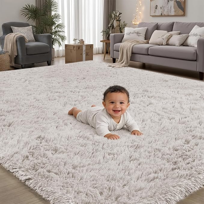 Area Rug for Living Room Bedroom: 5x7 White Soft Fluffy Shag Upgrade Non-Slip High Pile Carpet Large Fuzzy Plush Indoor Floor Decor Shaggy Rug for Kid Boys Girls Dorms Playroom Nursery Modern Home
