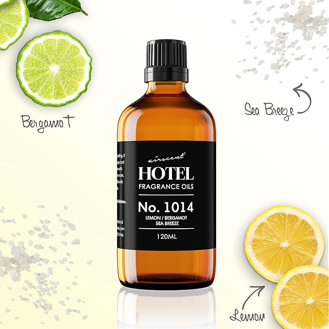 AirScent Hotel Diffuser Oil No. 1014 - Iconic 5-Star Hotel Blend - 10 mL | Lemon Bergamot Sea Breeze - Coastal Hotel Scent - Fragrance Oil for Ultrasonic and Waterless Diffusers and Crafting