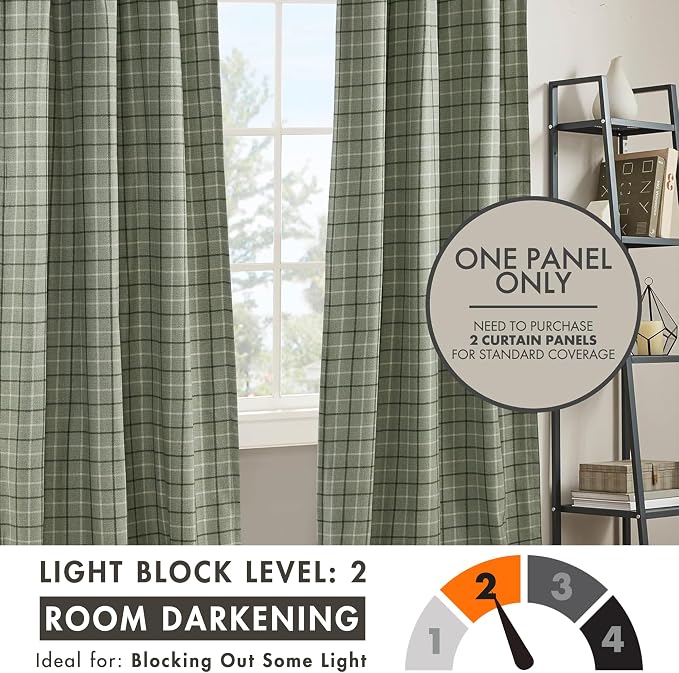 Madison Park Anaheim Cabin Plaid Curtain Window, Thermal Insulated Fleece Lining, Living Room Decor Room Darkening Drape for Bedroom, 1-Single Panel Pack, 50" x 84" Rod Pocket, Green (Pack of 4)