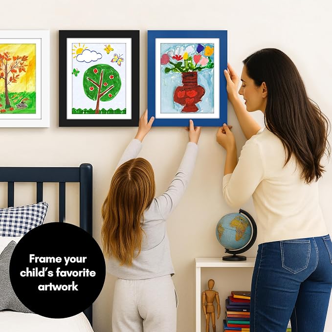 Americanflat Kids Artwork Frame Changeable (Sapphire Blue) - Magnetic Door Holds 100 Art Pieces - 8.5x11 Letter Size Display with Mat or 10x12.5 Without Mat - My Mini Masterpiece