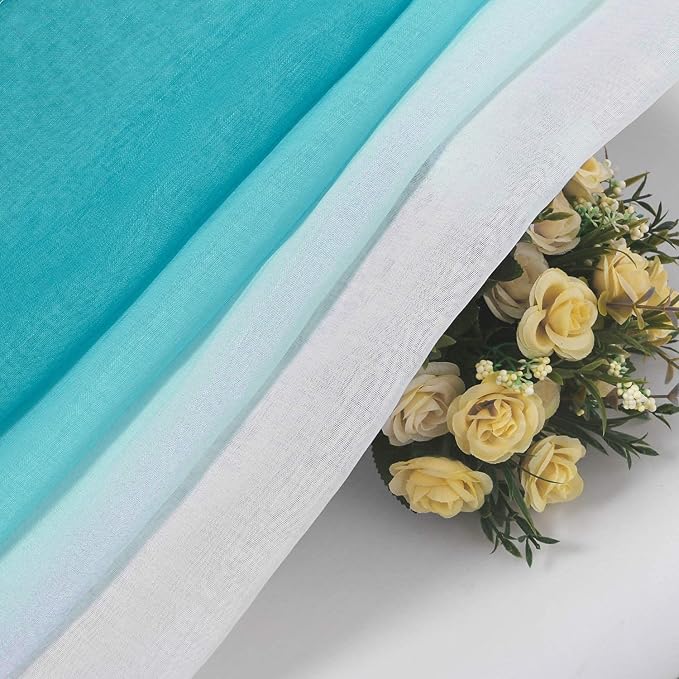DWCN Ombre Faux Linen Sheer Curtains - Extra Wide Gradient Semi Voile Grommet Top Bedroom and Living Room Curtains, 60 x 84 Inches Long, Set of 2 Window Curtain Panels, Teal Green