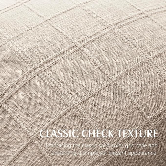 Foindtower Set of 2 Decorative Linen Check Throw Pillow Covers Neutral Farmhouse Vintage Cushion Covers Modern Boho Home Decor for Sofa Chair Couch Bedroom Living Room,16×16 Inch,Natural Linen