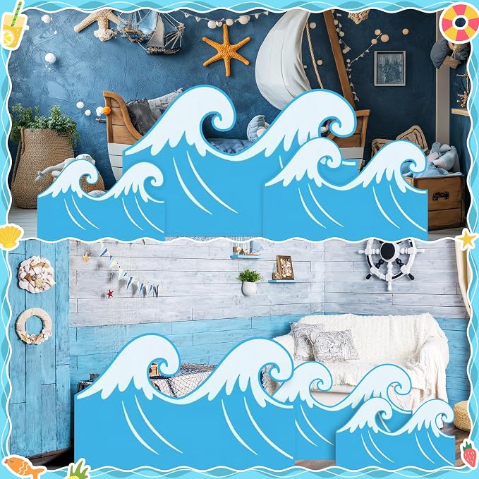 Geelin 3 Sets Ocean Waves Cardboard Cutout Stand up Ocean Beach Theme Party Decoration Wave Life Size Photo Props for Summer Under the Sea Home Party Decoration
