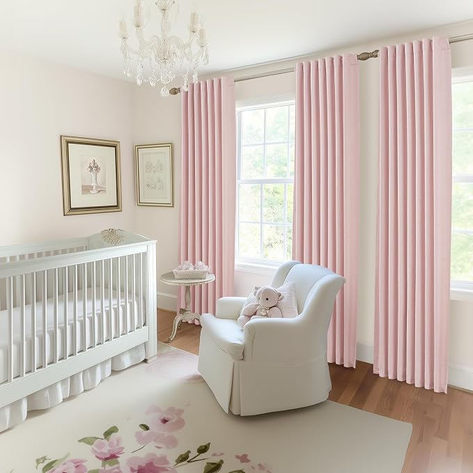 100 Inch Long Baby Pink Curtains 2 Panels Set for Living Room, Modern Pleated Linen Blend Black Out Aesthetic Curtain for Bedroom with Track Rod Pocket Insulating Soundproof Windows Drapes(50"x100")