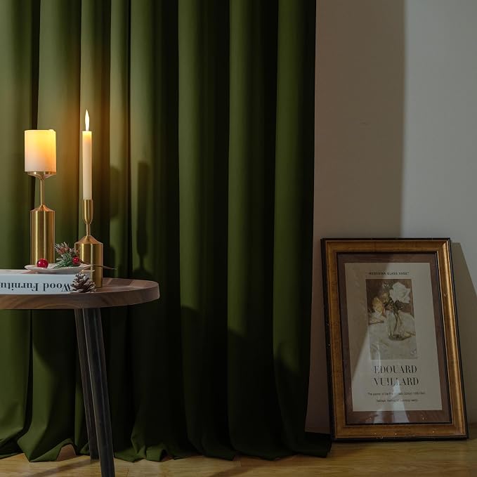 YoungsTex Olive Green Velvet Curtains, Drapes 84 Inches Long 2 Panels Set | Blackout Window Treatmens with Grommet Room Darkening for Bedroom Living Room Privacy, 52 X 84 Inch