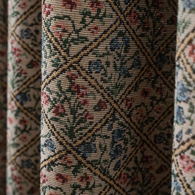 ENJOYBRIDAL Floral Living Room Curtains 96 Inch Long Boho Drapes Jacquard Semi Sheer Bedroom Patterned Window Curtains Farmhouse Country Rod Pocket Aesthetic Tassel 2 Panels Window Treatments