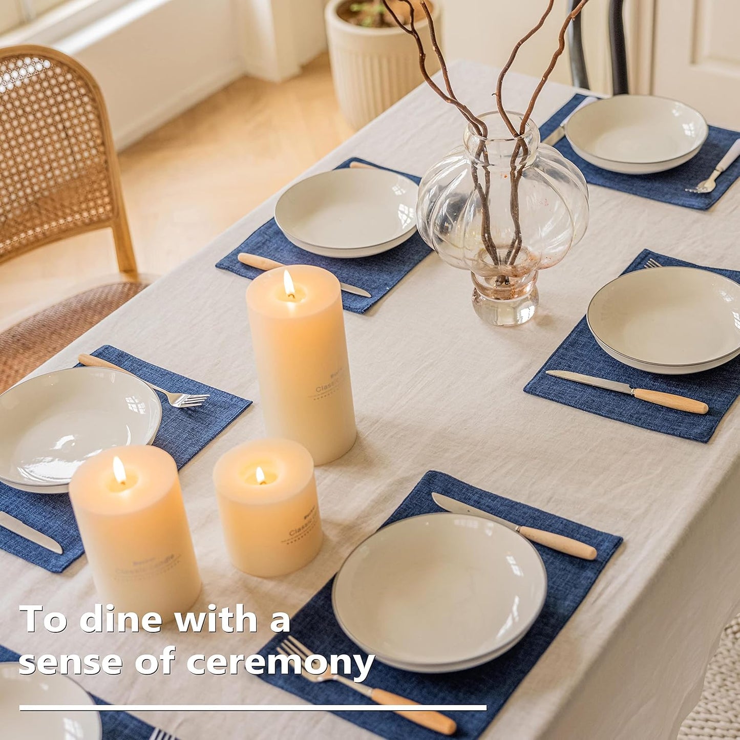 Home Brilliant Placemats Set of 4 Linen Blue Placemats Heat Resistant Dining Table Place Mats Kitchen Table Mats, Indigo