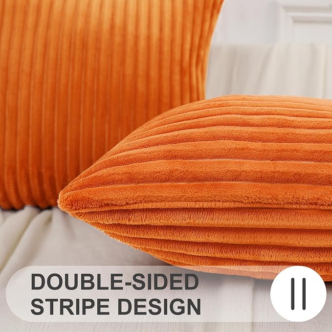 Simmore Decorative Fall Throw Pillow Covers 24x24 Set of 2, Soft Natural Plush Flannel Double-Sided Fluffy Couch Euro Sham Pillow Covers for Sofa Living Room, Orange