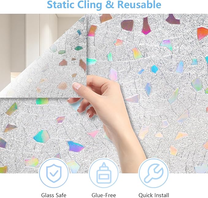 LEMON CLOUD Decorative Window Film, Stained Window Privacy Film, Frosted Glass Static Cling for Glass Door Home, 3D Rubble Design (35.4 x 157.4 Inch)