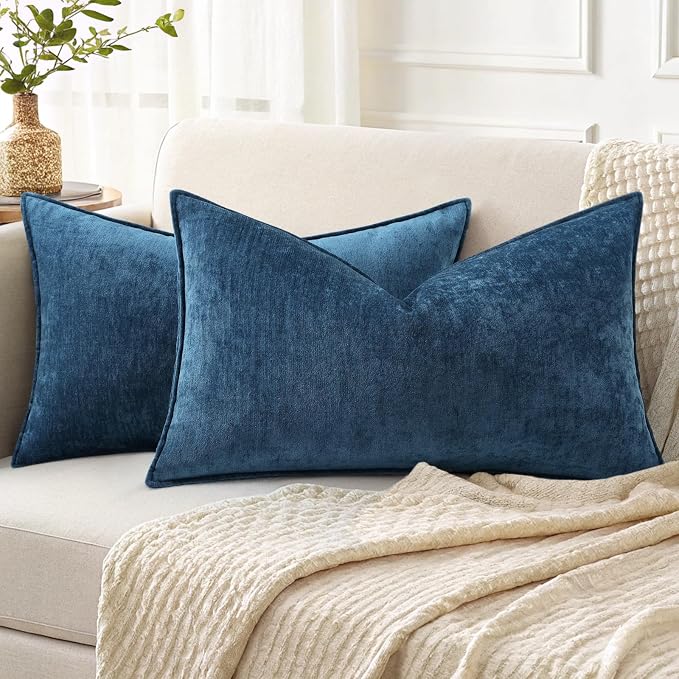 decorUhome Fall Couch Throw Pillow Covers 12x20 Set of 2, Decorative Soft Velvet Modern Cozy Chenille Lumbar Pillow Cases with Elegant Design for Sofa Bed Living Room Home Decor, Poseidon