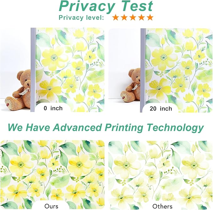SOMWISE Frosted Glass Window Privacy Film with Tools, Heat Blocking, Anti-UV, Anti-Glare, Static Cling, Decor for Home Bathroom Door, Renter Friendly, Removable, Reusable, Yellow 17.5Inchx157Inch