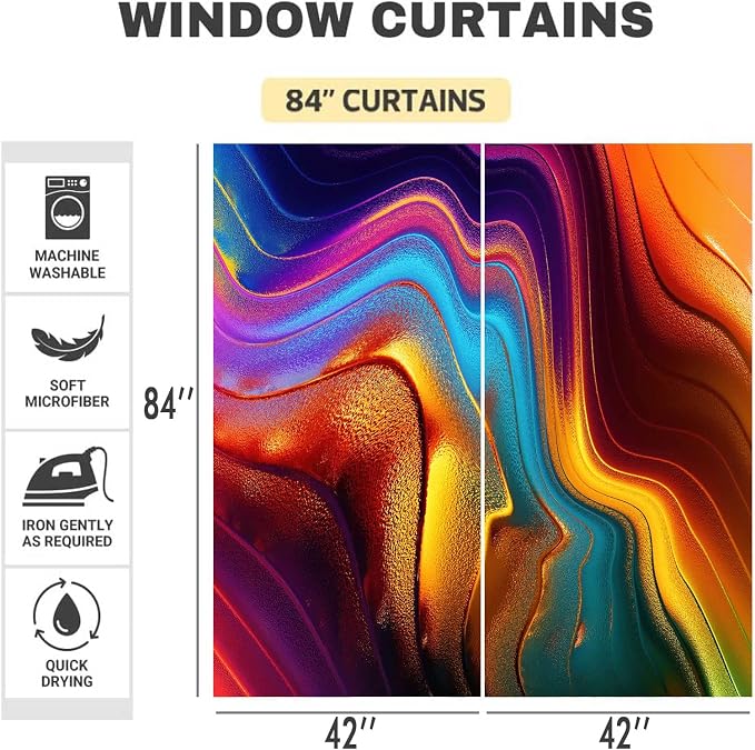 Colourful Fluid Curtains Modern Art Theme Abstract Blackout Drapes Nordic Design Stained Rainbow Glass Fluid Window Drapes for Bedroom Living Room Guest Room 2Panel 42x84inch CLOKMS0181
