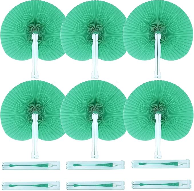 Bestage 20 Pieces Green Round Paper Fans | Foldable Handheld Fans for Women,Folding Hand Fans for Wedding,Bridal Guest,Church,Party Favors,Dancing,Birthday,DIY