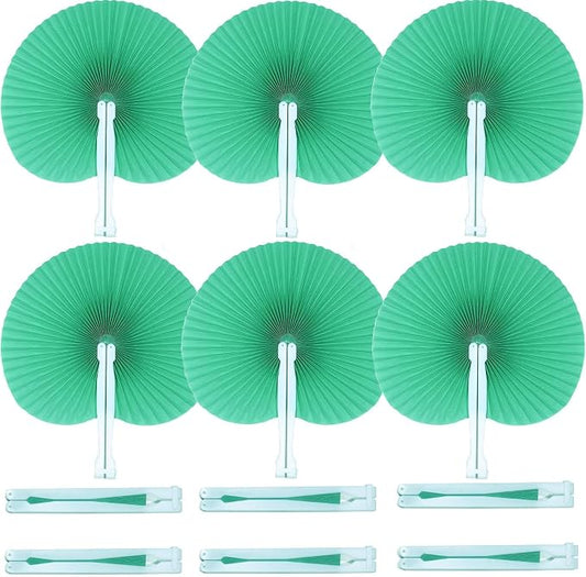 Bestage 20 Pieces Green Round Paper Fans | Foldable Handheld Fans for Women,Folding Hand Fans for Wedding,Bridal Guest,Church,Party Favors,Dancing,Birthday,DIY