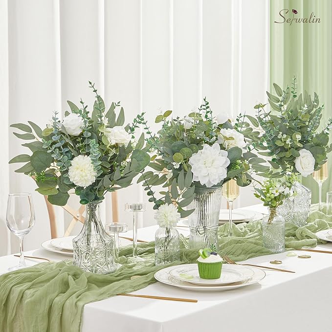 Serwalin 70pcs Artificial Mixed Eucalyptus Stems Leaves Bulk, 4Kinds Fake Greenery Silver Dollar Eucalyptus Leaves Picks,Faux Greenry Stems Sprays for DIY Bouquets Floral Arrangement Home Decor