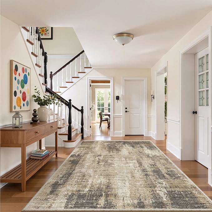 Valenrug Area Rugs 9x12 Living Room - Stain Resistant 9x12 Area Rugs for Living Room, Non Slip Backing Abstract Rugs for Bedroom, Folable Machine Washable Rugs(9'x12', Taupe)