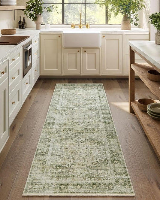 Washable Runner Rug Non Slip: 2'6"x8' Kitchen Rug Runners Non Slip Low Pile Soft Faux Wool Boho Floor Rug Non Shedding Carpet Runners for Hallways Entryway Bedroom Bedside Living Room Farmhouse Indoor