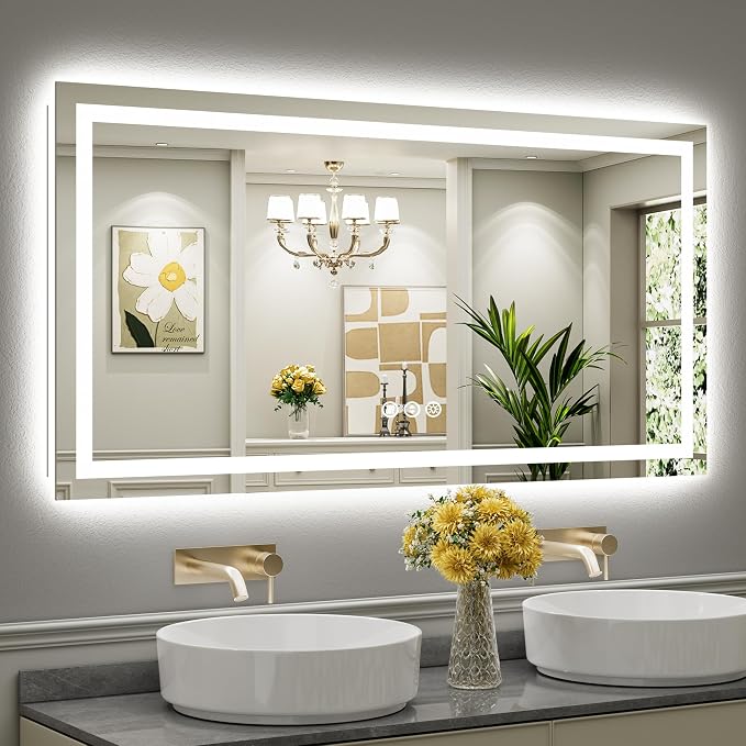 Briivue 60x30 Inch LED Bathroom Mirror with Lights, Backlit & Front Lit, Anti-Fog Lighted Bathroom Vanity Mirror for Wall, Memory Function, Dimmable, HD Tempered Glass, Shatter-Proof