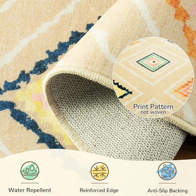 BESTSWEETIE Area Rug 9x12 Rug Machine Washable Non-Slip Low Pile Print Pattern Western Rug for Living Room Bedroom Entryway Tribal Series -Cream/Beige