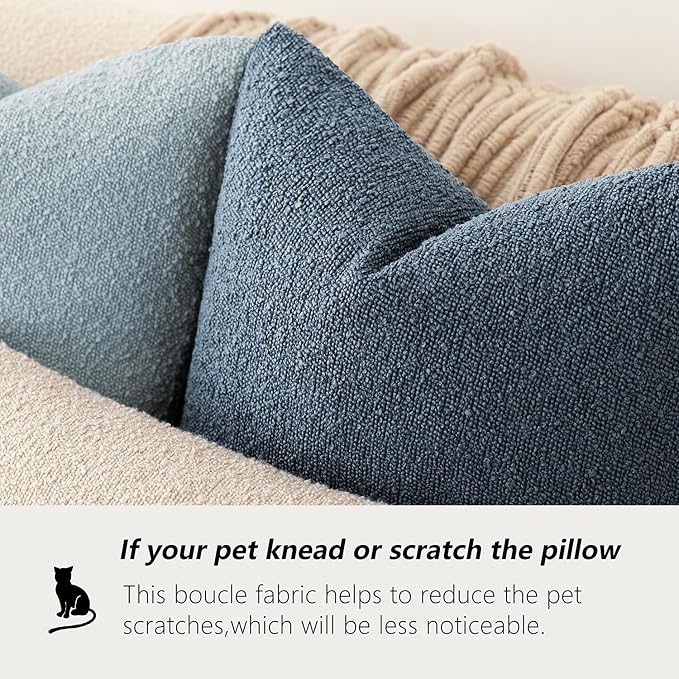 Foindtower Pack of 2 Textured Boucle Throw Pillow Covers Accent Solid Pillow Cases Cozy Soft Decorative Couch Cushion Case for Chair Sofa Bedroom Living Room Home Decor 20x20 Inch Dark Blue