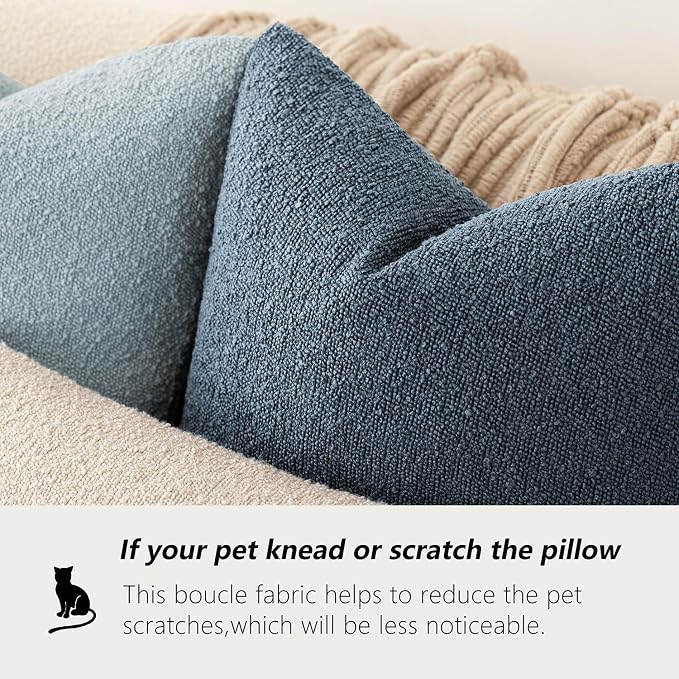 Foindtower Set of 2, Decorative Textured Boucle Throw Pillow Covers Accent Solid Pillow Cases Neutral Couch Cushion Case for Chair Sofa Bedroom Living Room Home Decor 26x26 Inch Dark Blue