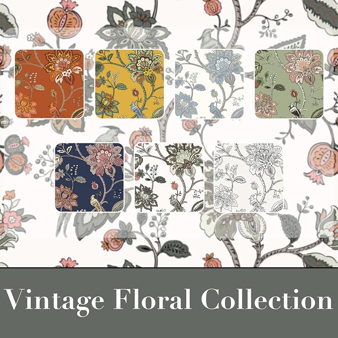Floral Farmhouse Curtains 96 Inches Long 2 Panel Set for Bay Window,Semi Blackout Green and Brown Primitive Farm House Style Antique Curtains for Living Room Bedroom