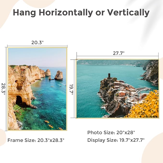 20x28 Metal Picture Frame, Aluminum Poster Frame with Real Glass, Gold | Elegant Gold 28x20 Frame with Tempered Glass for Wall Display, Posters, Art & Photos | Wall Kit Included