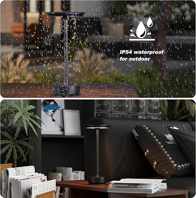 TBBGA 2 Pack Rechargeable Table Lamps Cordless, Portable 5000mAh Outdoor Table Light, 3 Color Stepless Dimming LED Table Lamp with Memory Function, for Home/Dinner/Patio/Restaurant.(Diamond Black)