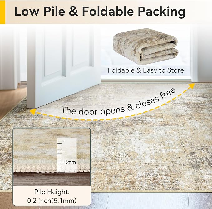RELEANY Washable Area Rugs 2'x10' Non-Slip Modern Abstract Soft for Living Room Entryway Bedroom Kitchen, Print Pattern, Neutral Brown Gray