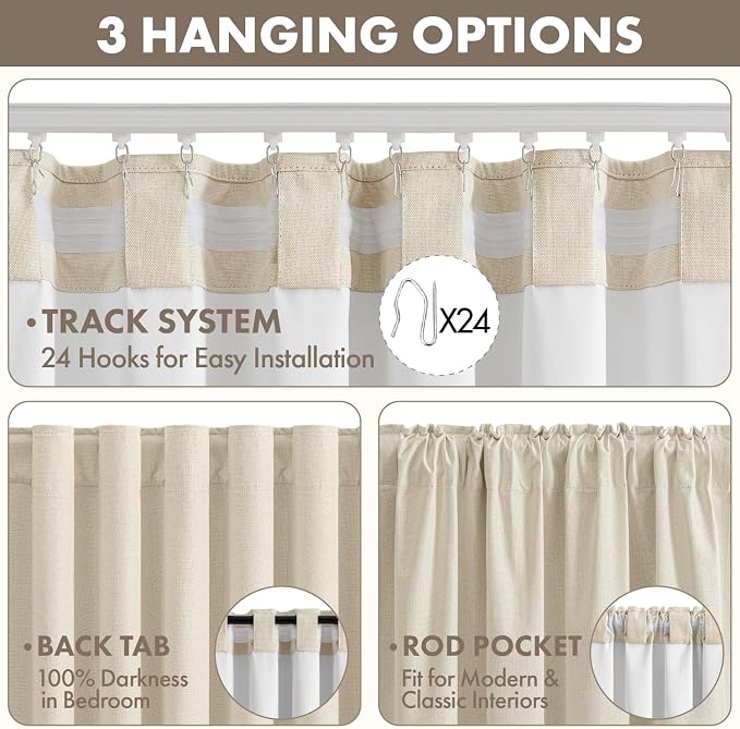 MIULEE 100% Blackout Linen Curtains for Bedroom 90 inches Long, Thermal Insulated Room Darkening Black Out Drapes for Living Room, Back Tab Rod Pocket, 2 Panels Set, 40 Wide x 90 Length, Cream Beige