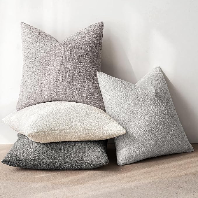 MIULEE Pack of 4 Decorative Textured Boucle Throw Pillow Covers | 18x18 Inch Neutral Grey Accent Pillow Cases Couch Cushion Covers for Modern Farmhouse Boho Sofa Bed Livingroom Home Decor