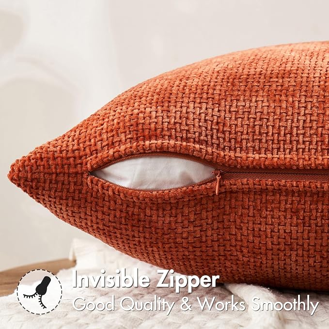 MIULEE Pack of 2 Fall Burnt Orange Decorative Pillow Covers 20x20 Inch Soft Chenille Couch Throw Pillows Farmhouse Cushion Covers for Home Decor Sofa Bedroom Living Room