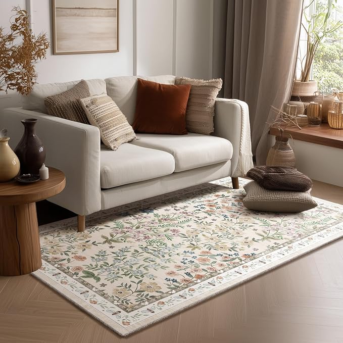 4x6 Washable Area Rugs for Entryway: Small Living Room Rug Non Slip Stain Resistant Low Pile Soft Faux Wool Throw Rugs for Bedroom Kitchen Bathroom Laundry Room Office Dorm Front Door Entry Indoor