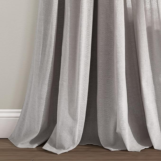 Lush Decor Linen Button Window Curtain Panel, Single, 40" W x 95" L, Gray- Country Curtains - Rustic Decor - Color Block - Modern Farmhouse Curtains